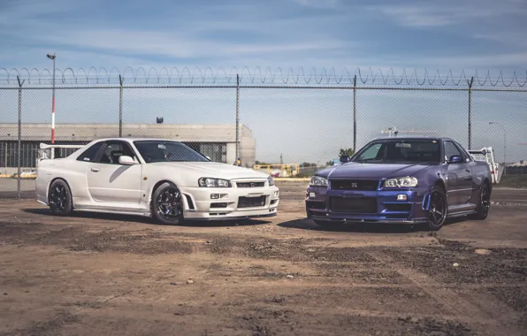 Picture nissan, white, skyline, blue, gtr, &ampamp;