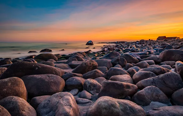 Picture sunset, stones, coast, Norway