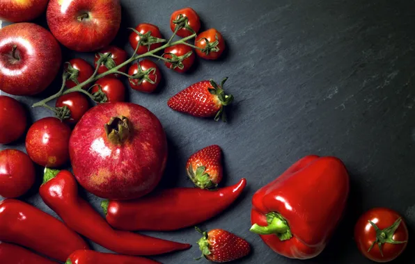 Strawberry, pepper, vegetables, tomatoes, garnet