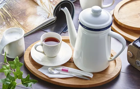 Picture tea, kettle, milk, Cup