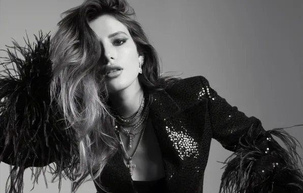 Picture look, girl, decoration, pose, hair, black and white, beauty, Bella Thorne