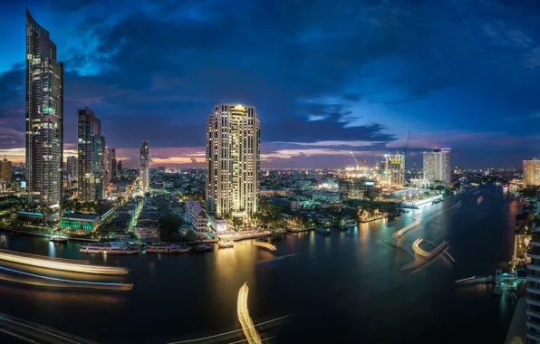 Picture river, building, Thailand, Bangkok, Thailand, night city, skyscrapers, Bangkok