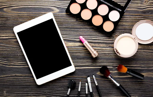 Makeup, lipstick, shadows, tablet, cosmetics