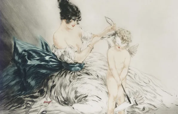 Angel, 1922, Louis Icart, art Deco, etching and aquatint, Blindfolded