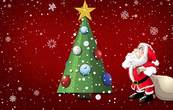 Minimalism, Christmas, Costume, Snowflakes, New year, Santa, Tree, Holiday