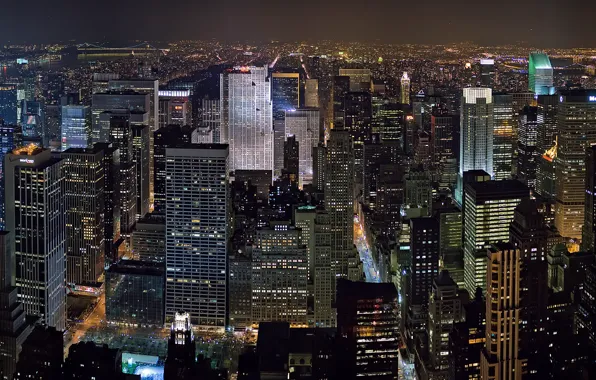 Night, New York, skyscrapers