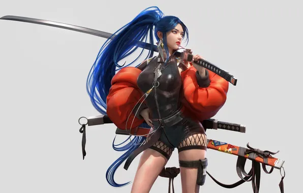 Girl, anime, katana