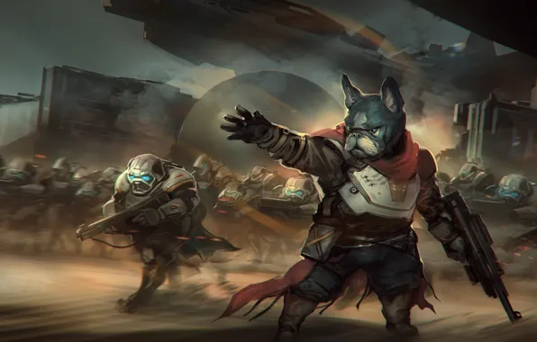 Weapons, fiction, army, warrior, art, soldiers, bulldog, helmet