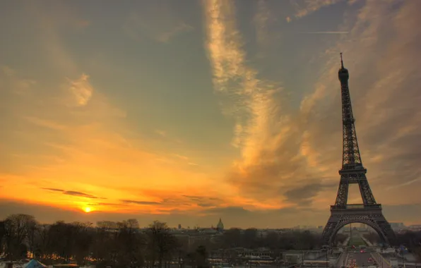 Picture sunset, Eiffel tower, Paris, France