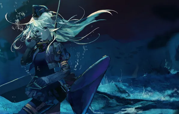Sea, fish, bubbles, the bottom, depth, screw, girl, long hair