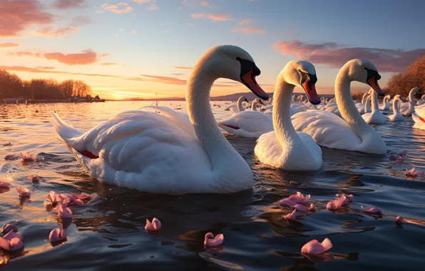 Birds, nature, lake, pond, shore, Swan, white, swans