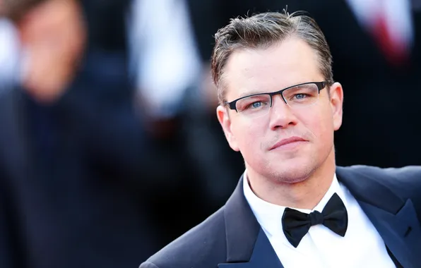 Portrait, glasses, costume, actor, Matt Damon, bokeh, Matt Damon