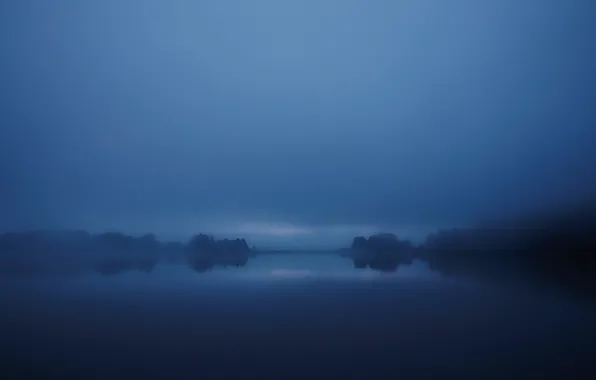 Forest, fog, lake, horizon, cloud