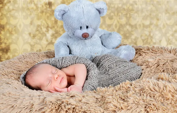 Picture toy, sleep, baby, bear, fur, child