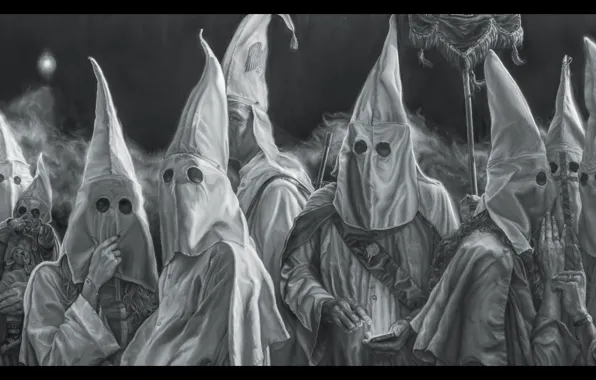 Picture reality, parody, Artist Vincent Valdez, Paints, The Ku Klux Klan, panoramic