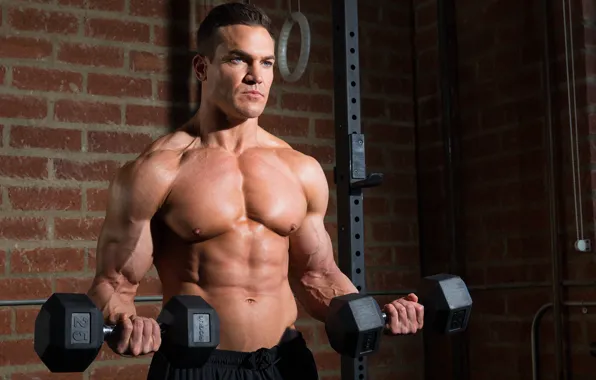 Pose, muscle, muscle, press, pose, training, athlete, dumbbells