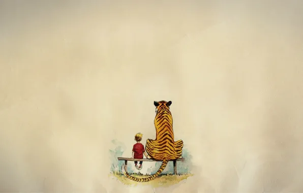 Bench, tiger, background, Boy