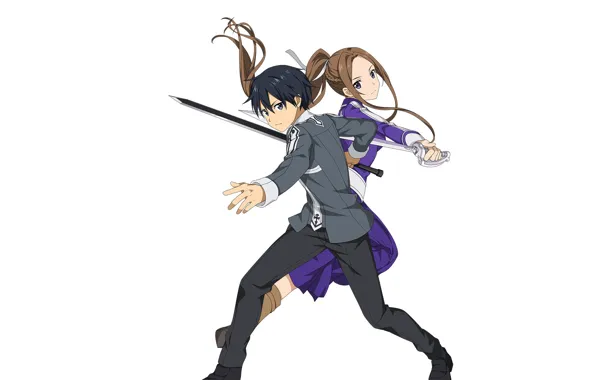 Girl, sword, white background, guy, Sword art online, Sword Art Online, Kirito