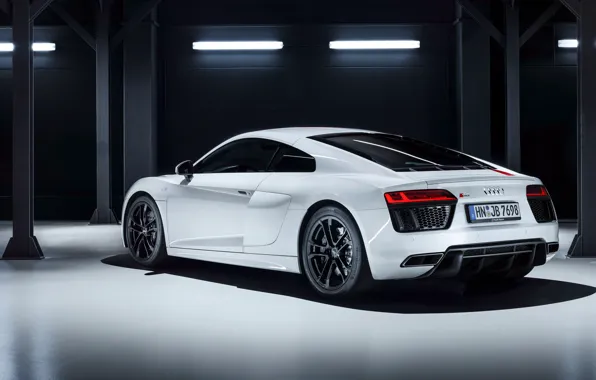 Garage, supercar, Audi R8, rear view, 2018, V10, RWS