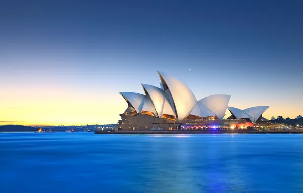 The sky, the moon, Australia, Bay, Sydney, twilight, Opera house