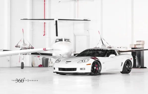 Picture Z06, Corvette, Chevrolet, hangar, white, Chevrolet, Corvette, the front part