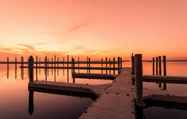 Picture landscape, sunset, lake, pier