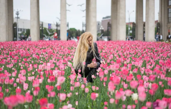 Picture flowers, face, model, hair, blonde, Elena