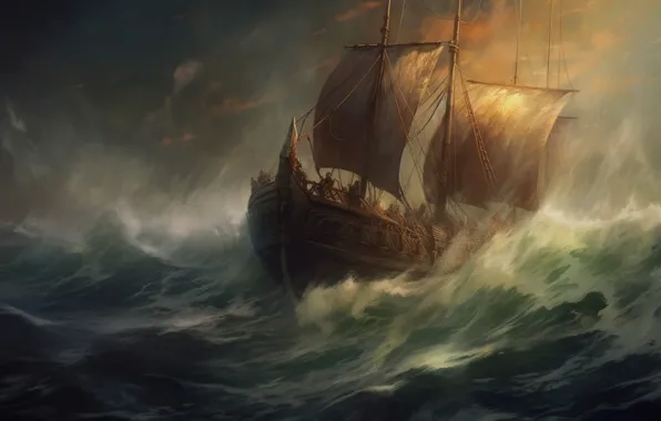 Sea, the storm, wave, water, clouds, storm, people, element
