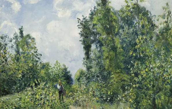 Picture trees, landscape, nature, picture, Camille Pissarro, The traveler Coming from the Forest