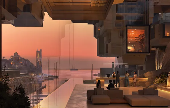 Sunset, hotel, town, yachting, coastal, neom, saudi arabia, norlana