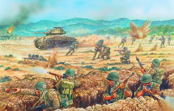 Picture War, Soldiers, Tank, Shot