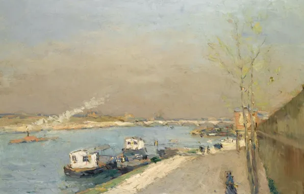 Landscape, river, ship, picture, Albert Charles Lebar, Albert Lebourg, The Banks Of The Seine. Spring …
