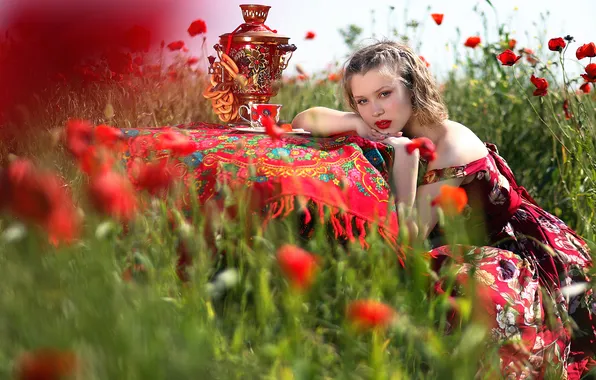 Greens, field, summer, look, girl, light, flowers, nature