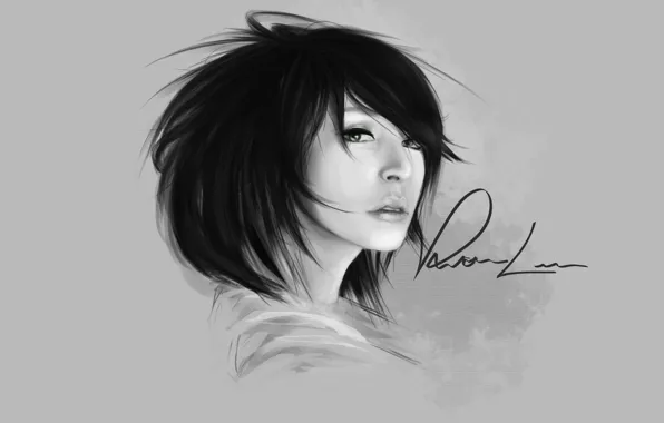 Look, girl, the inscription, art, black and white, monochrome, Vernon Lee