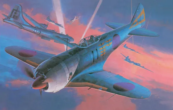 The sky, war, Boeing, bomber, Art, Superfortress, American, strategic
