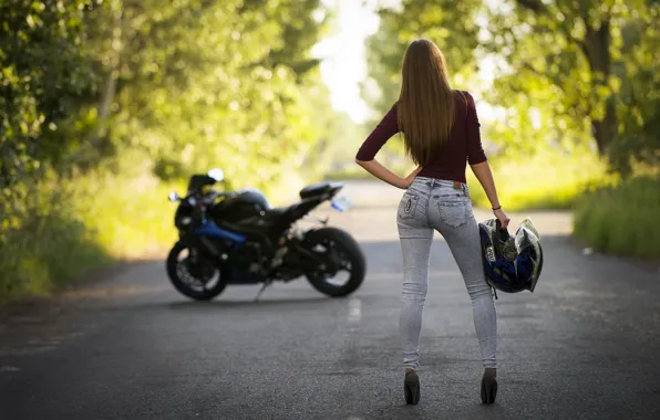 Road, girl, motorcycle