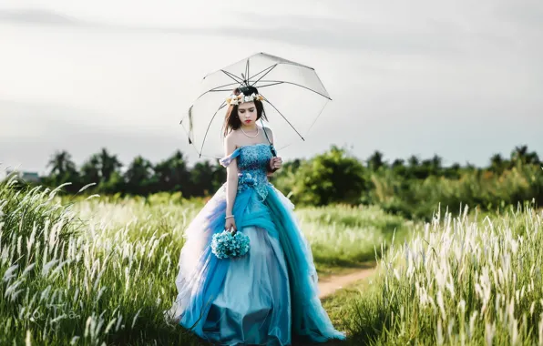Summer, girl, umbrella