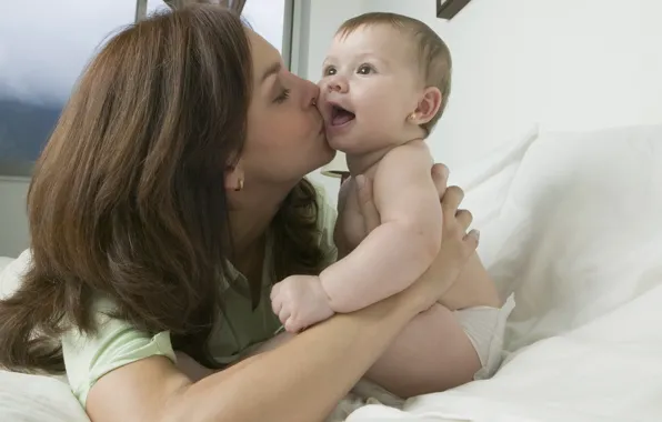 Picture child, baby, mom, kisses, a mother's love