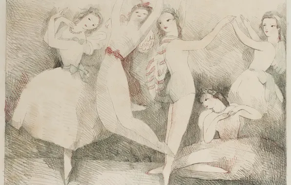 Picture dancing, Holiday, 1937, Modern, lithograph, Marie Laurencin