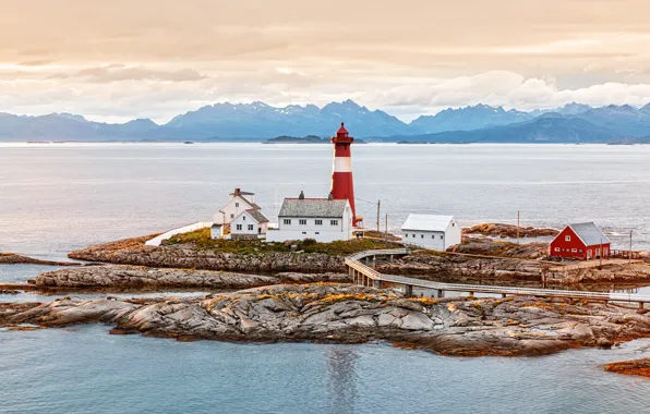 Sea, mountains, coast, lighthouse, Norway