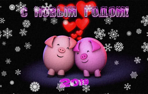 Snowflakes, holiday, figure, texture, New year, canvas, Christmas card, pigs