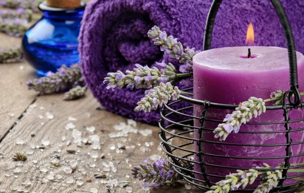 Picture oil, candle, towel, lavender
