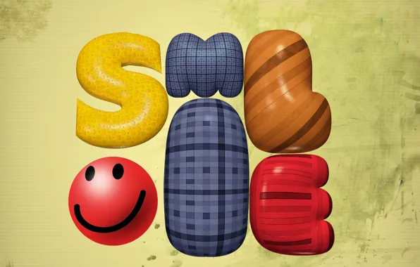 Texture, smiley, volumetric letters