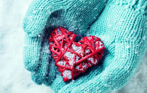 Winter, snow, love, heart, hands, love, heart, winter