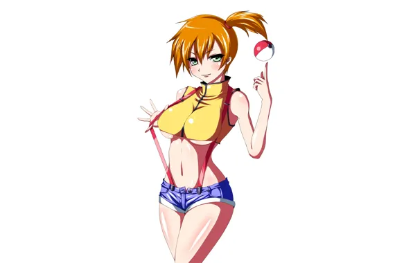 Picture girl, sexy, misty, cleavage, shorts, green eyes, boobs, anime