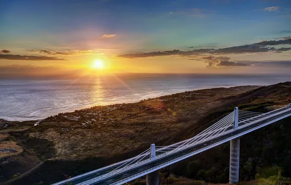 Picture sea, sunset, bridge, coast