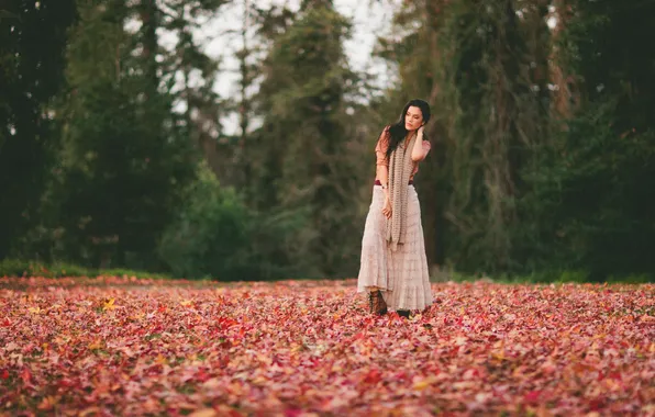 Autumn, leaves, girl, Pilar Alexandria