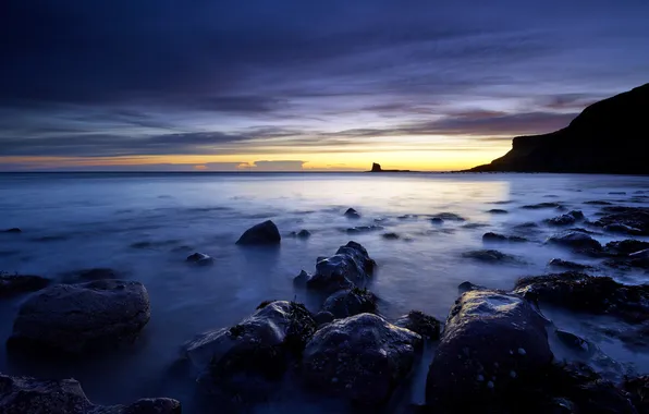 Picture sea, sunrise, Sunrise, Saltwick Bay