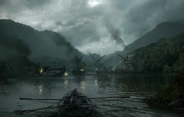 Boat, ships, Bay, King Arthur, Legend of the Sword