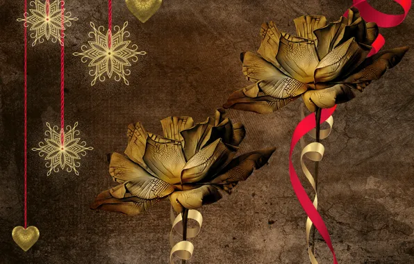 Stars, flowers, snowflakes, background, Christmas, vintage, illustration